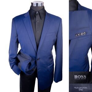 Hugo Boss Blue Blazer Sport Coat 42R 2 Button Regular TRABALDO Italian 120s Wool